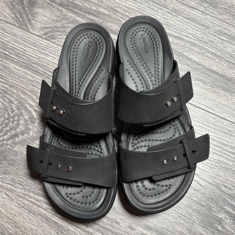 CROCS Black Brooklyn Buckle Wedge Sandal Women's 4‎ - Picture 10 of 12